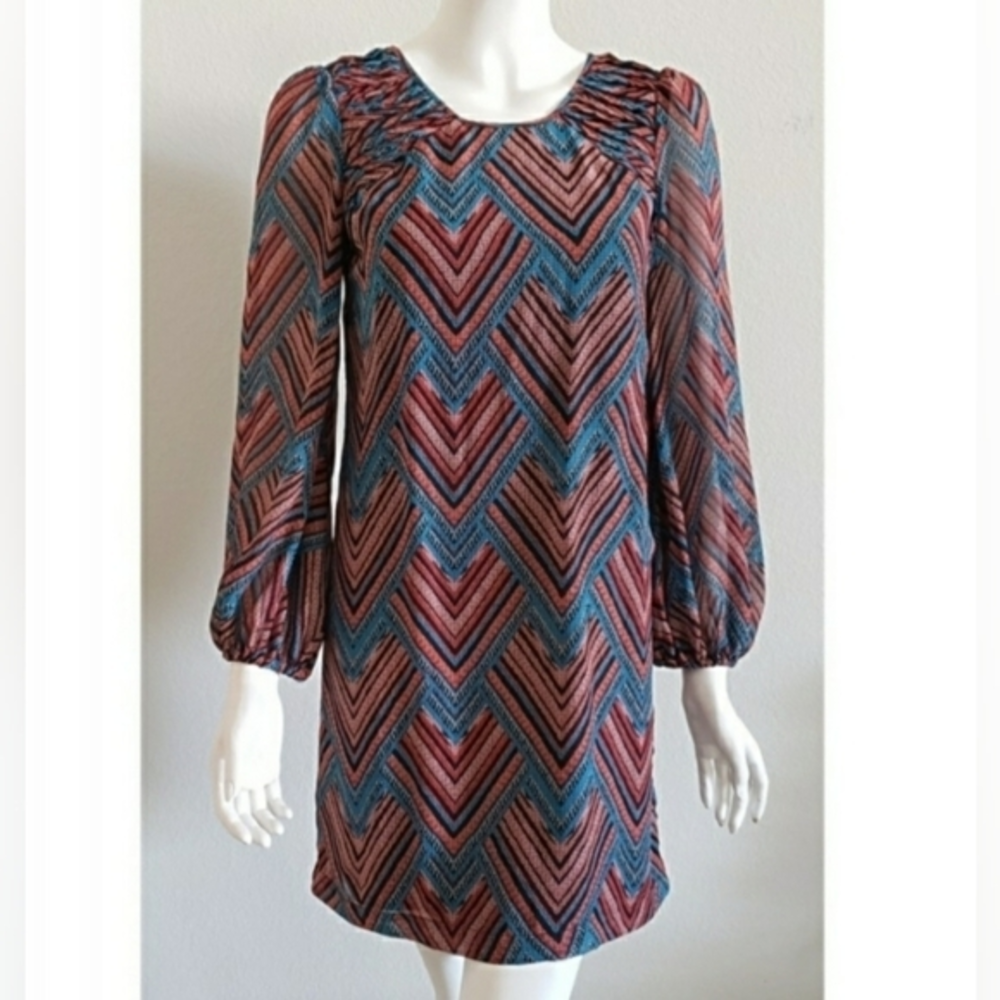 Fire Los Angeles NWOT Long Sheer Bell‎ Sleeve Red Blue Zipper Back Size XS